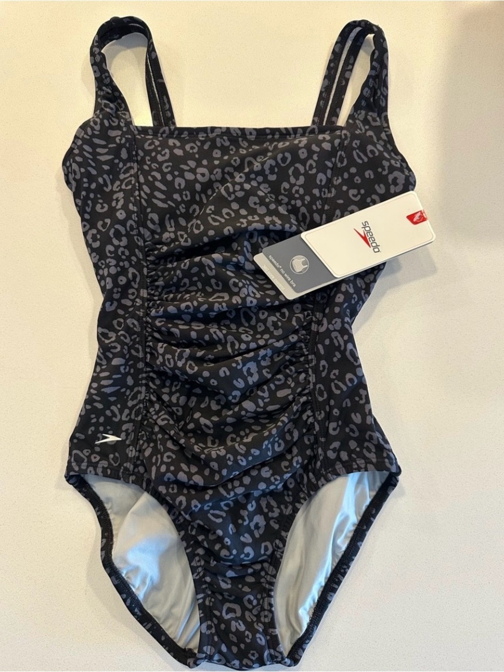 Speedo Black and Gray Leopard-Print One-Piece Swimsuit